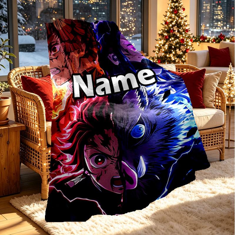 Individuelle Personalisierte Demon Slayer Druckdecke, Heimdekoration, Schlafzimmer, Sofa, Camping, Couch, Geschenke für Geburtstag Weihnachten