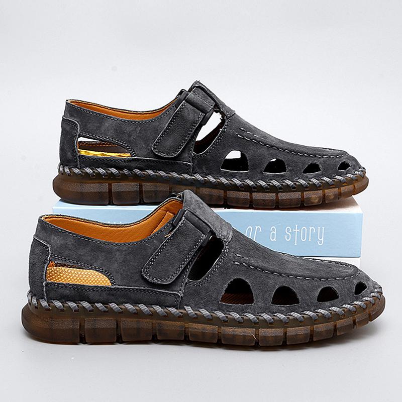 Fashion Brand Spring Summer Flats Hot Sell Moccasins Hollow Out Men Loafers Genuine Leather Man Sandals Lightweight Driving Shoe