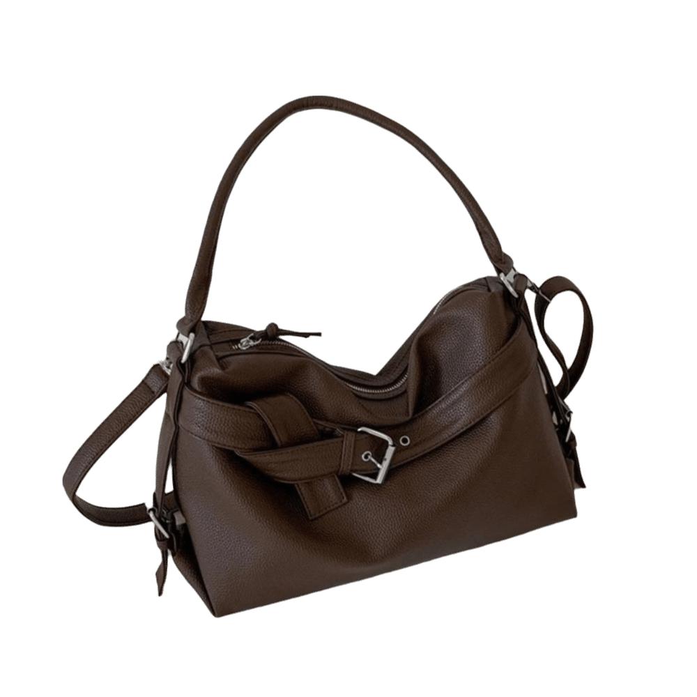 

Large Capacity Motorcycle Shoulder Bag Soft Underarm Bag Leather Tote Bag Casual Commuting кофейный