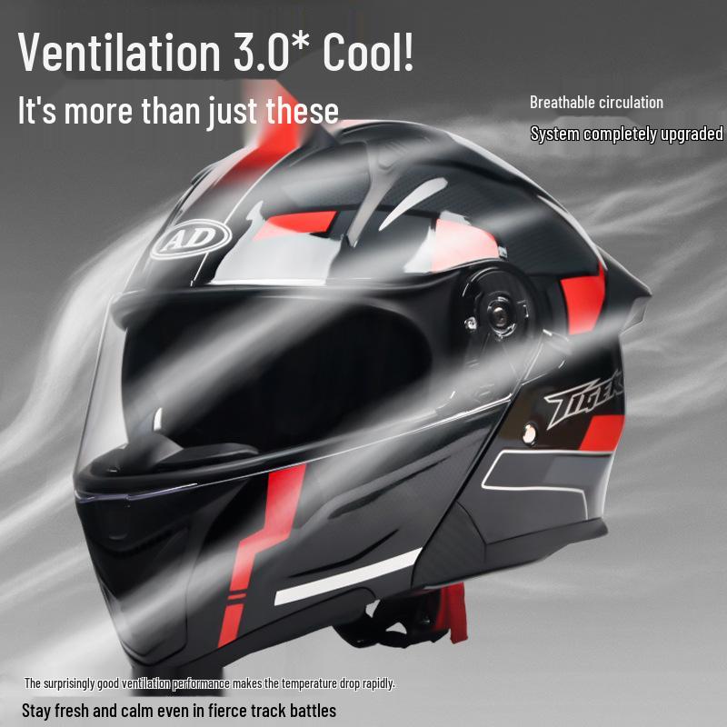 AD Full Face Flip-Up Motorcycle Helmet with LED Taillight, 3C/DOT Certified, All-Season for Men and Women