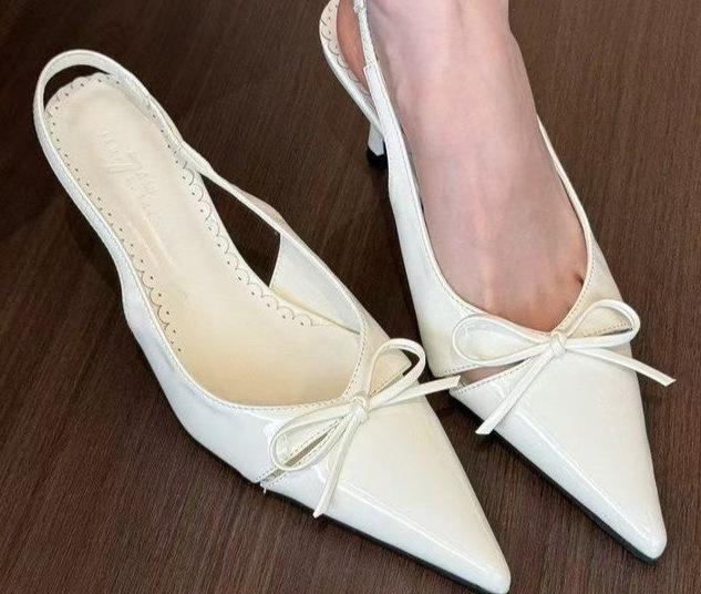

Туфли-лодочки с острым носком на высоком каблуке, весна 2025, новая коллекция, с бантом, одинарные туфли на одной педали, обувь для улицы, шпилька, женская обувь 40 белый