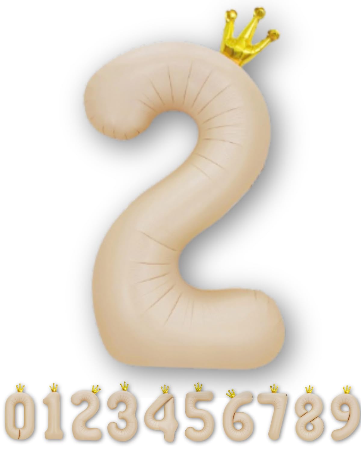 

La Kissa Balloon Number Birthday Decoration Balloon with Crown 40-inch Large Number Balloon with Straw 90cm Beige Crown 2