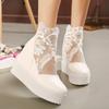 Women's Platform Thick Sole Internal Height Increasing Peep Toe Sandals, Sweet Lace Platform High Heels