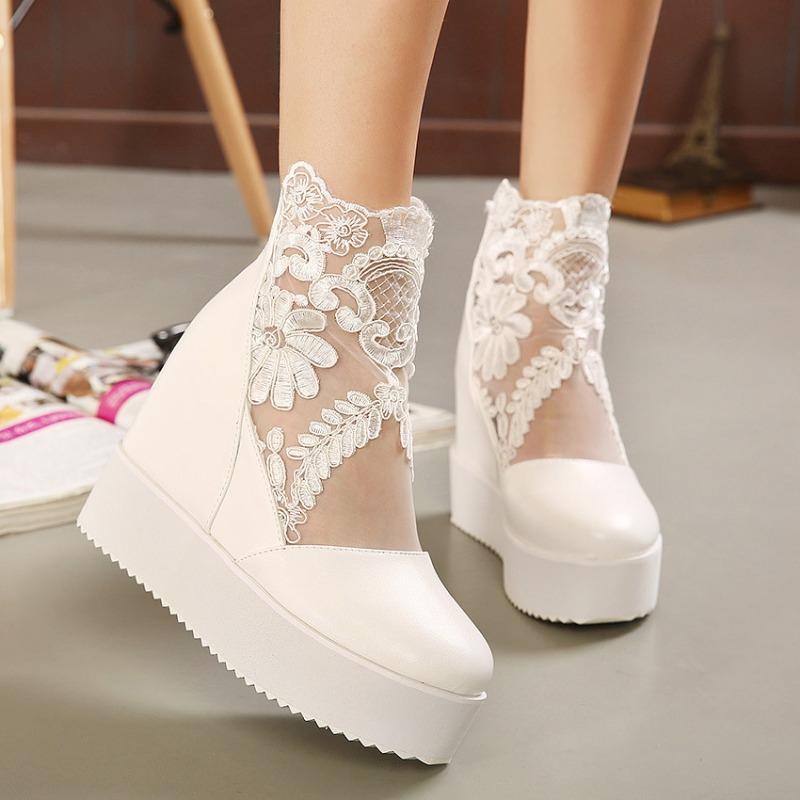 Sandales à Plateforme Épaisse pour Femmes, Augmentation de Hauteur Intérieure, Bout Ouvert, Talons Hauts à Plateforme Dentelle Douce