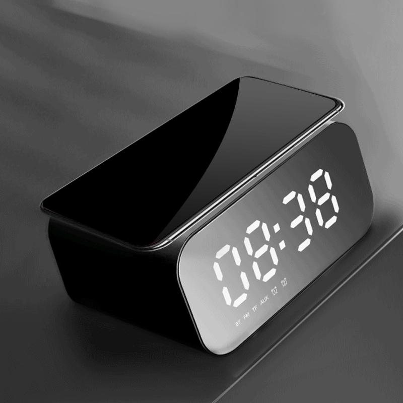 Bluetooth-compatible-compatible Speaker With Wireless Charging Clock 15W LED Display Stereo Bass FM Radio Build In Microphone for Household