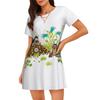 Cartoon Comic Damen Oversized Rundhals Modisches Lockeres Lässiges Sommerkleid mit Kurzen Ärmeln