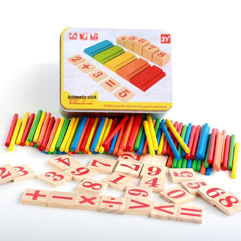 Wooden Digital Arithmetic Rod Set - 100 Pieces for Primary School Math.