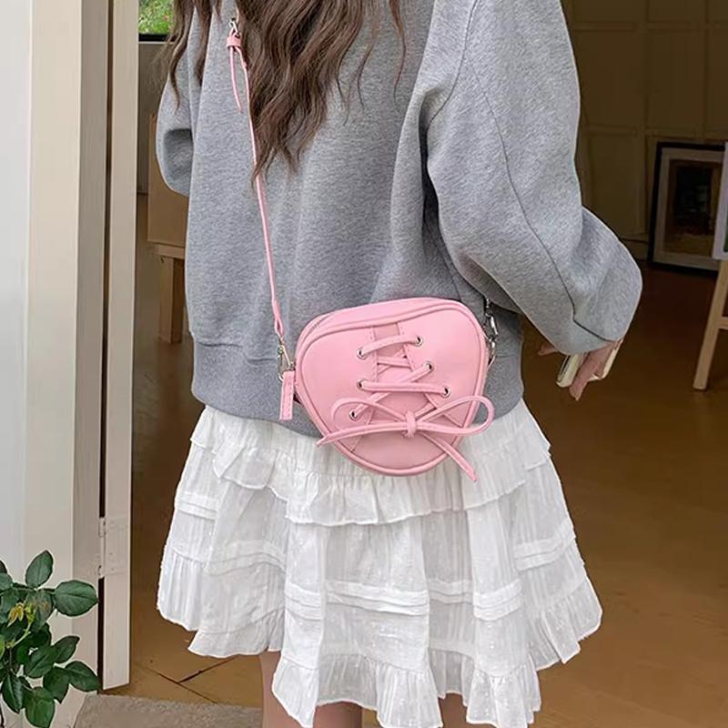 Heart Shape Women's Mini Shoulder Bag Sweet Girls Bowknot Love Crossbody Bags Portable PU Leather Ladies Clutch Purse Handbags