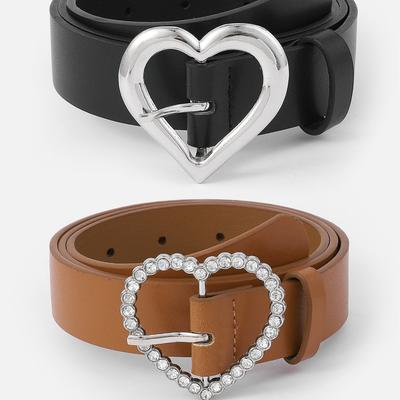 Une Nouvelle Boucle de Ceinture en Forme de Cœur Incrustée de Briques Dorées pour Femmes d'Europe et d'Amérique, et Une Ceinture de Jean à la Mode Style Coréen