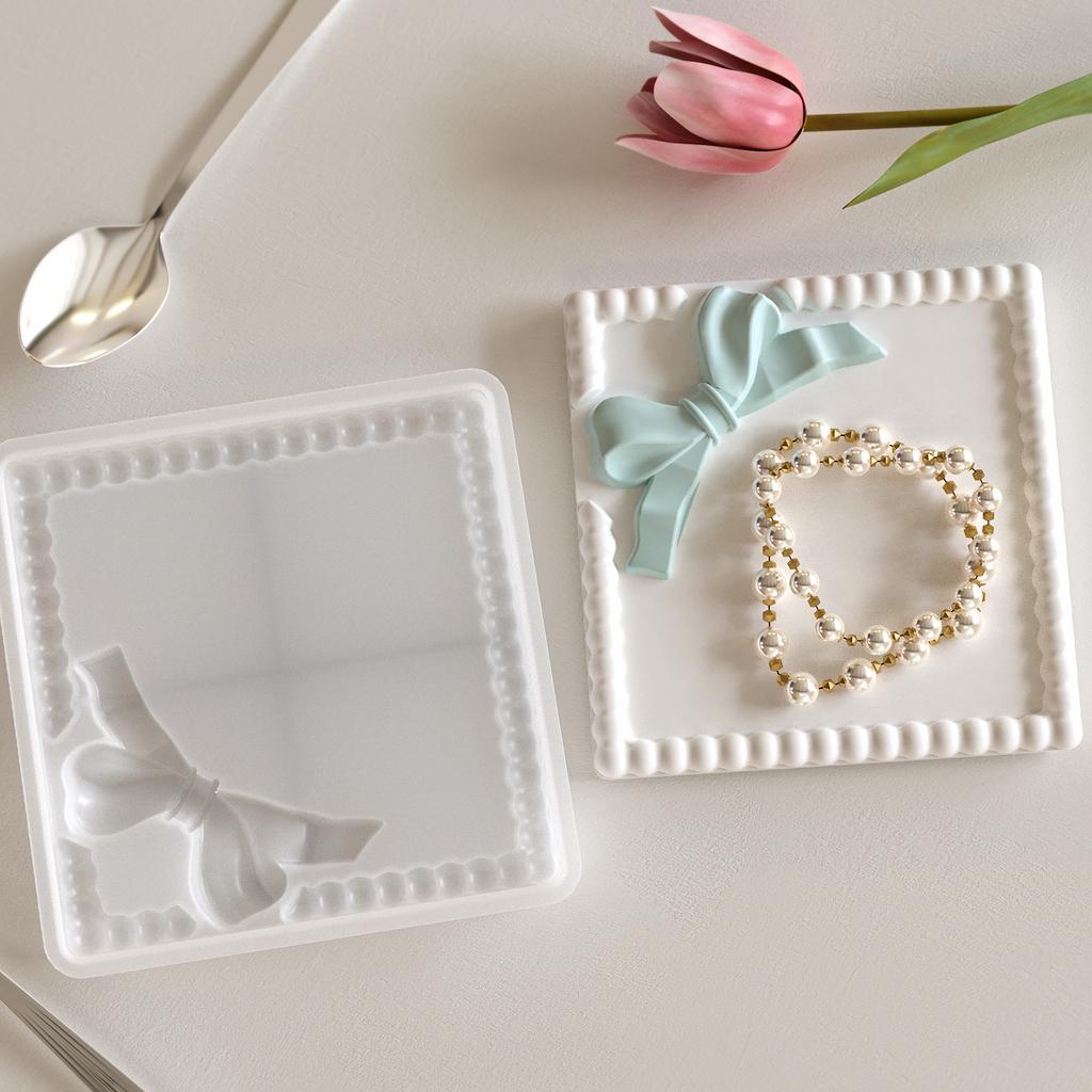 DIY Bow Bubble Tray Coaster Silicone Mold Plaster Epoxy Concrete Cement Mould Handicrafts Gift Jewelry Storage Tray Home Decor
