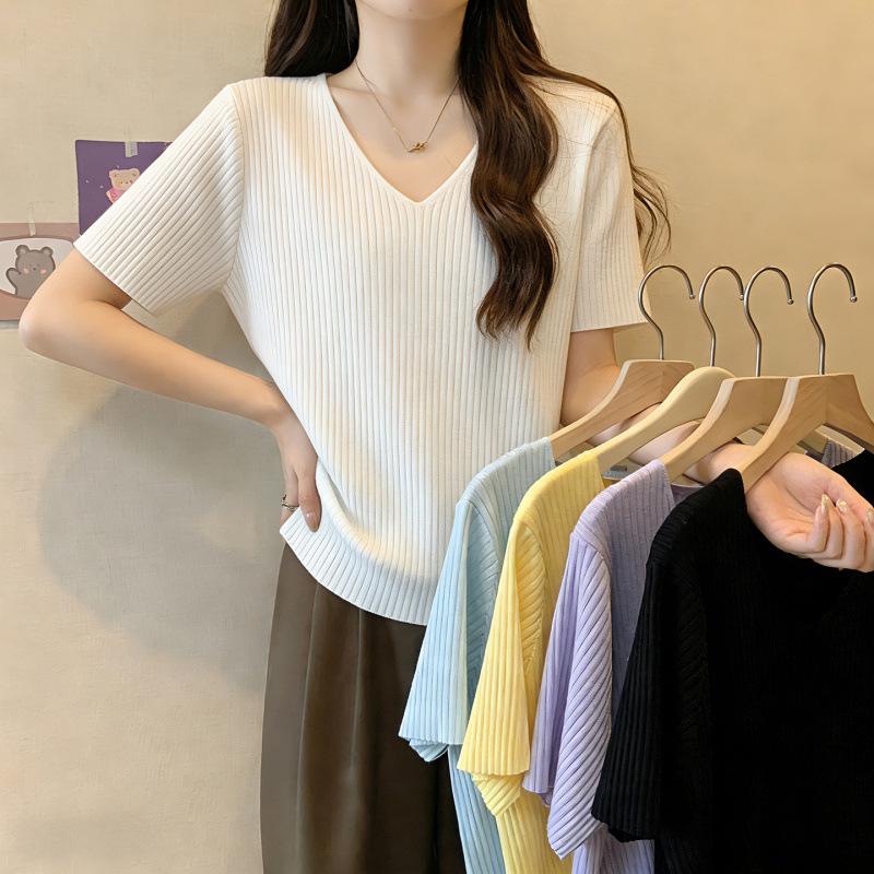 Plus Size Women s Ice Silk Knit Short Sleeve Top - Stylish Loose Collar for Summer XL