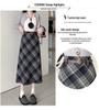 Plus Size Korean-Style Plaid Wool Skirt with Belt for Women