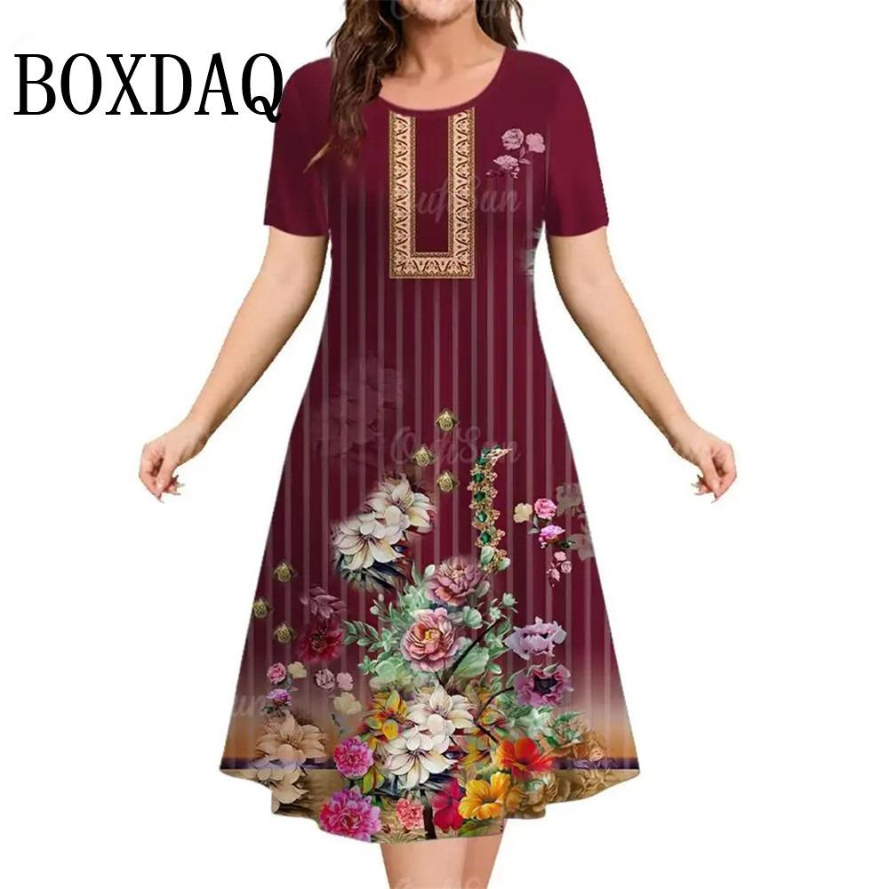 Summer Women Dresses Ethnic Fashion Plus Size Dresses Short Sleeve Elegant Loose Retro Ladies Dresses Casual 3D Printed Clothing