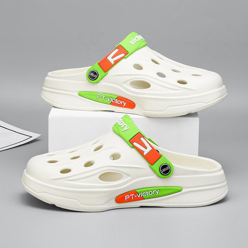 Hole Shoes Men's Summer Wear Stepping On Shit Bag Head Slippers Heightened Thick Sole Non-slip Fashion Internet Celebrity Beach Sandals