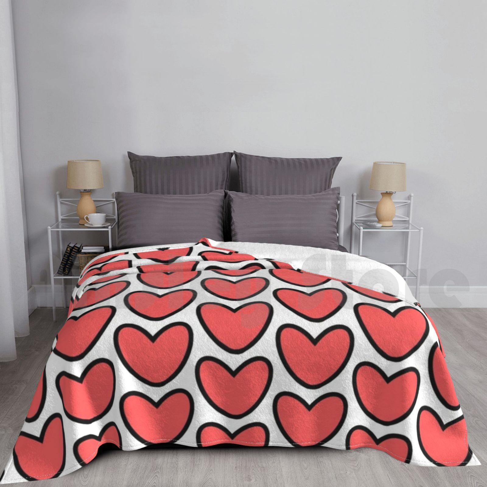Heart Doodle Blanket Fashion Custom 1652 Heart Doodle Plain Basic Simple Easy Nice Red Black Love Life Live Size: 75*100cm, Weight: 230 GSM