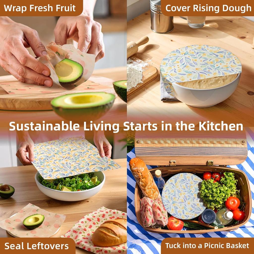 Beeswax Wraps for Food, 9 Pack Reble Bees Wax Wraps, Zero Waste, Food Storage Beeswax Paper, Sustainable Wax Paper(1XL+3M+5S) Food Wrap, Sandwich