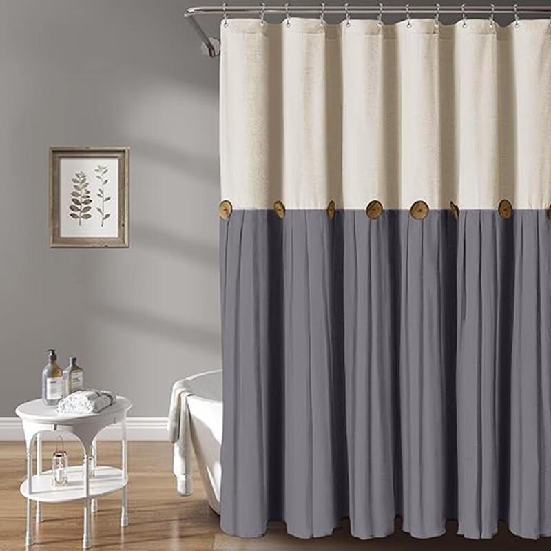 

Handun Cotton Linen Button Patchwork Shower Curtain