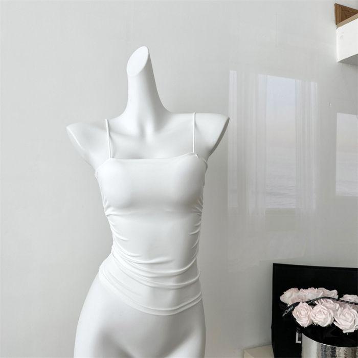 Sling Vest Women's Clothing with Beautiful Straps and Chest Pads with Pleated Design and Slim Top