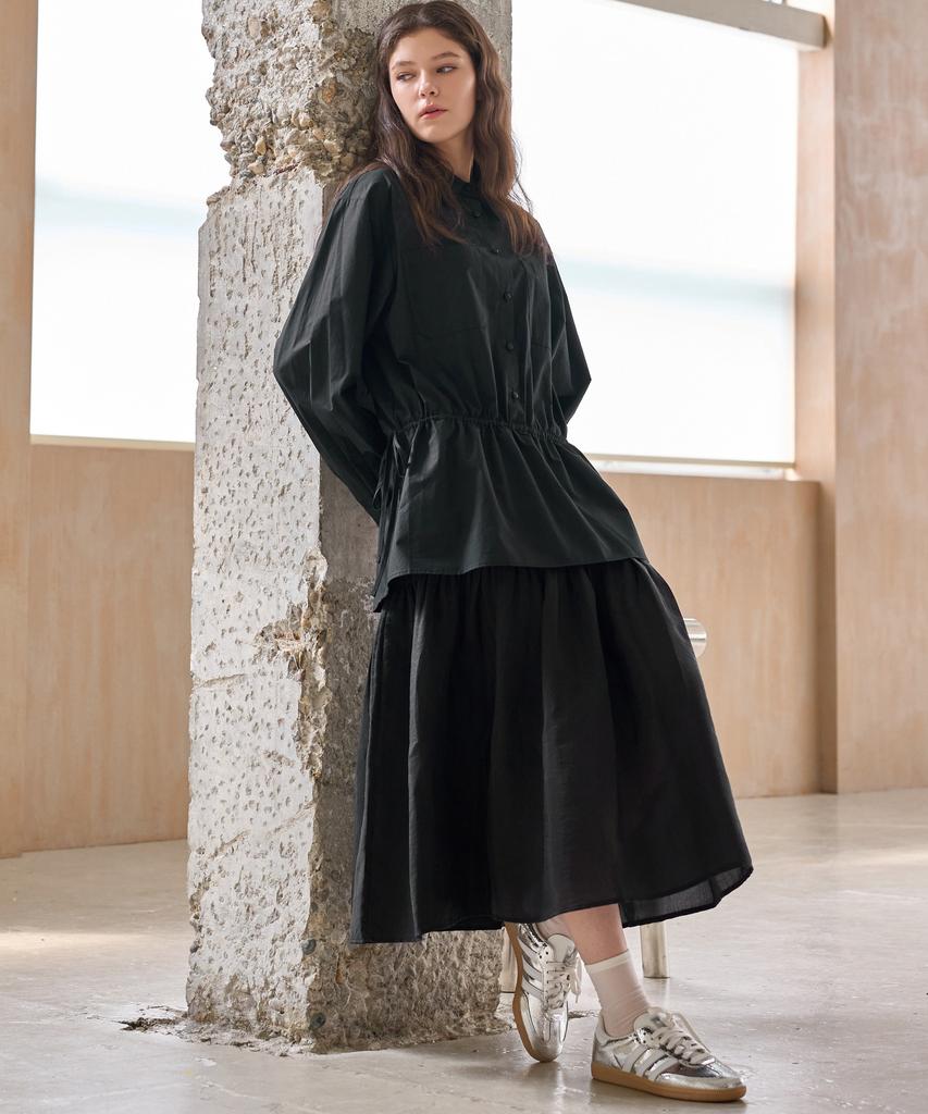 MITTE Texture Block Shirts Dress_Black