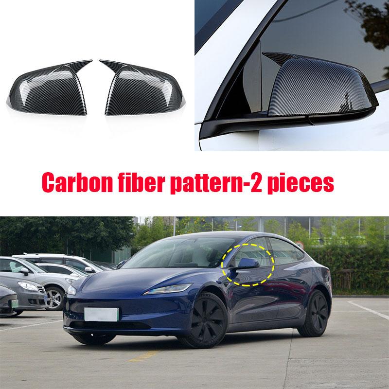 Car Upgrade For Tesla Model 3 - Gloss Black Carbon Fiber Rearview Mirror Covers Caps Exterior Accessories Trim