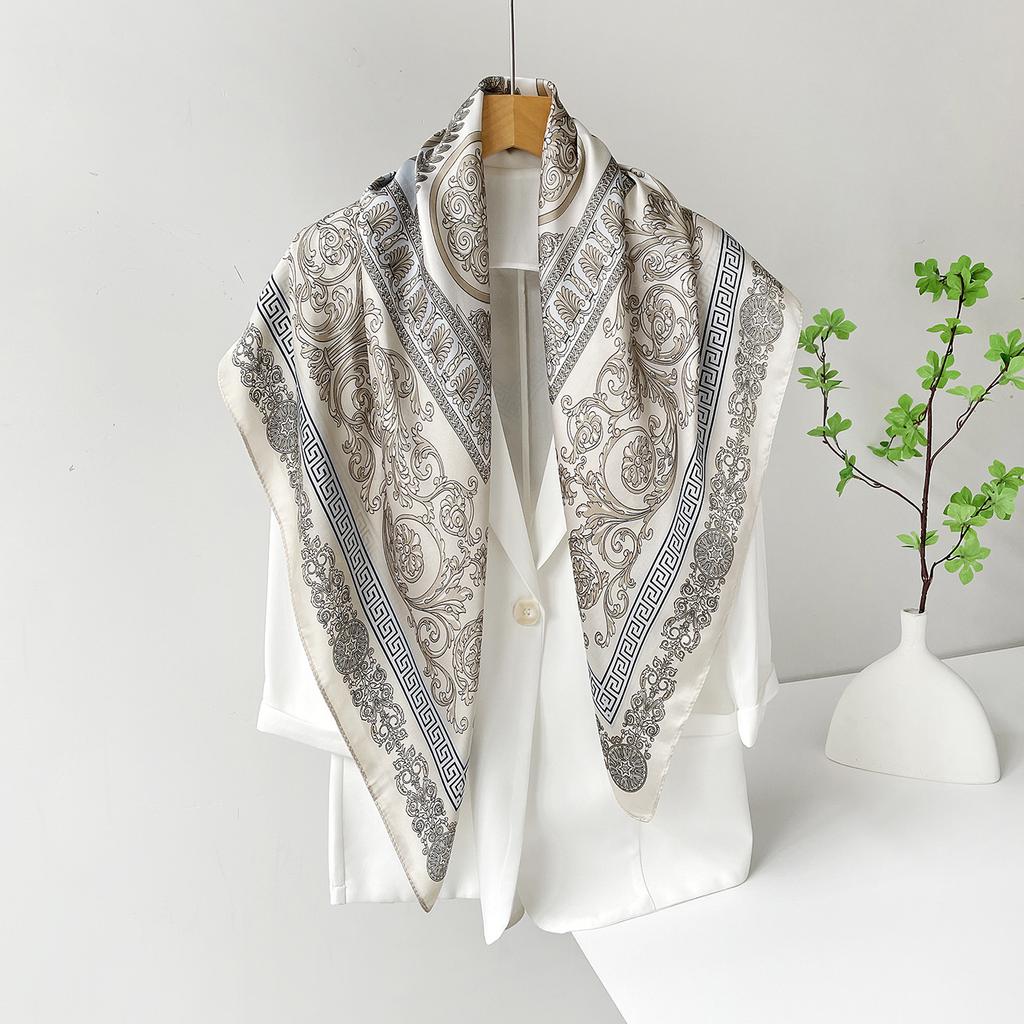 New 91cm silk scarf women's satin chain imitation silk large square scarf high-end spring and summer shawl