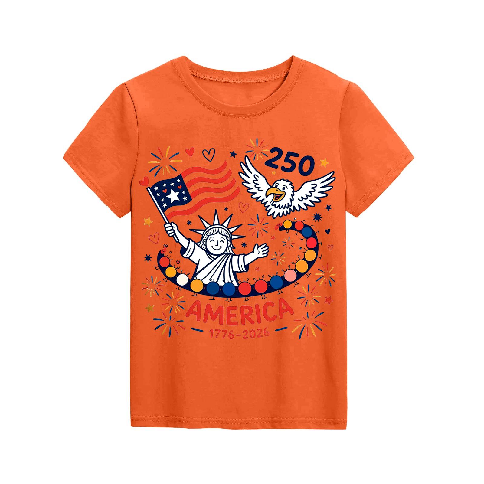 

Модная рабочая одежда с короткими рукавами и круглым вырезом, топы с принтом для детских летних топов 120 оранжевый