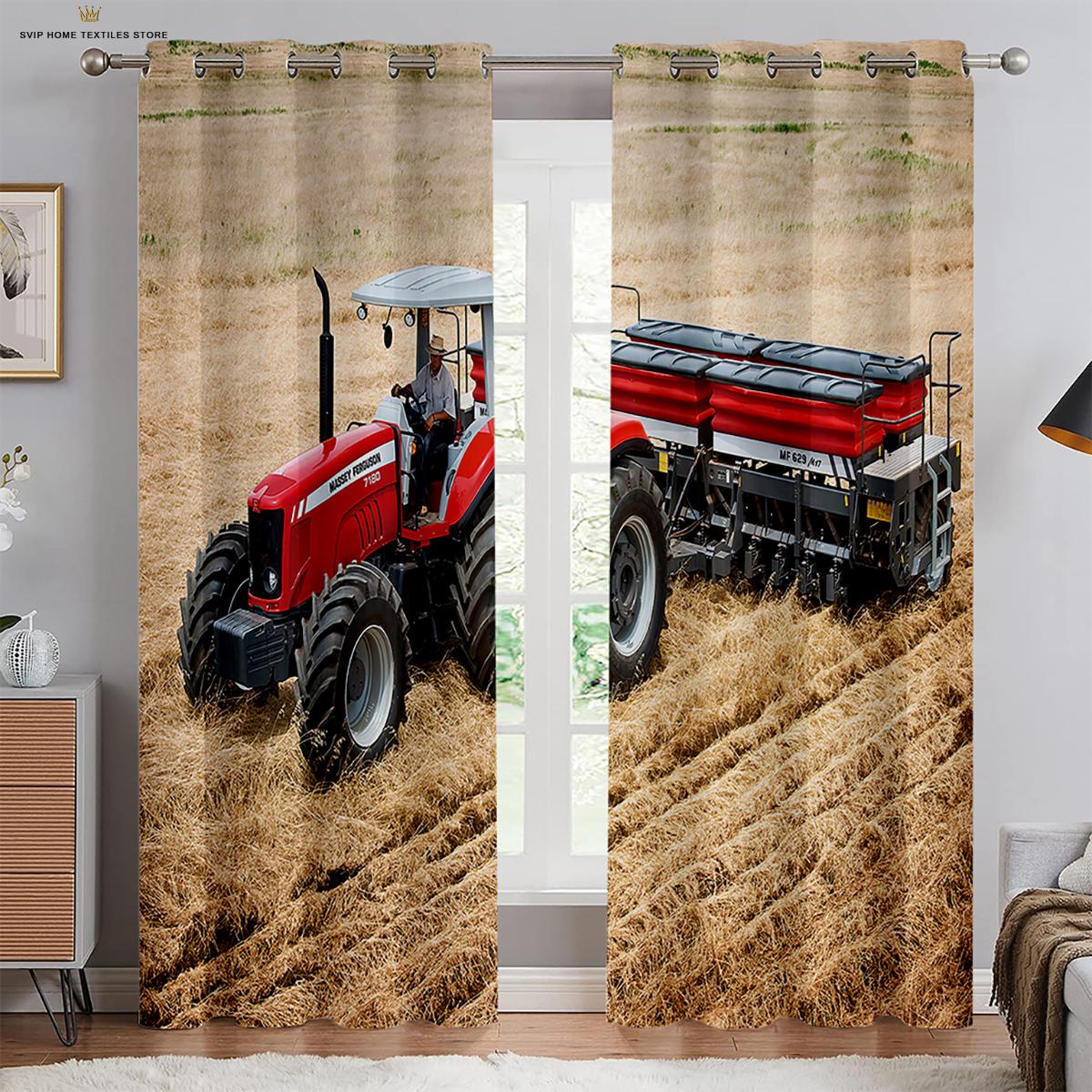 

Nice Tractor Harvester Sunflower Curtains, Pastoral Style, 2 Panel, Living Room, Rest,Room Balcony, Farmhouse Decor,Accent Shade W50X130H(CM)X2PCS&Rod pocket