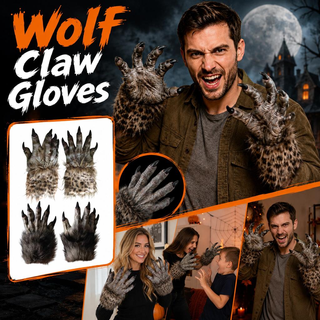 Gants de Loup-Garou d'Halloween avec Griffes, Mains Poilues Costume pour Fête à la Maison