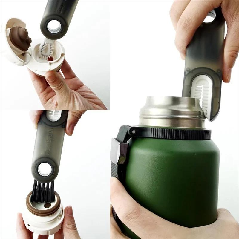 3 In 1 Milk Water Bottle Cup Lid Cleaning Brush Multi-Functional Straw Crevice Cleaner Brush U-shaped Bottle Gap Clean Tools