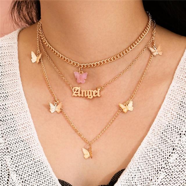 Simple Crystal Geometric Gold Pendant Necklace Set for Women Charms Fashion Square Rhinestone Female Vintage Jewelry