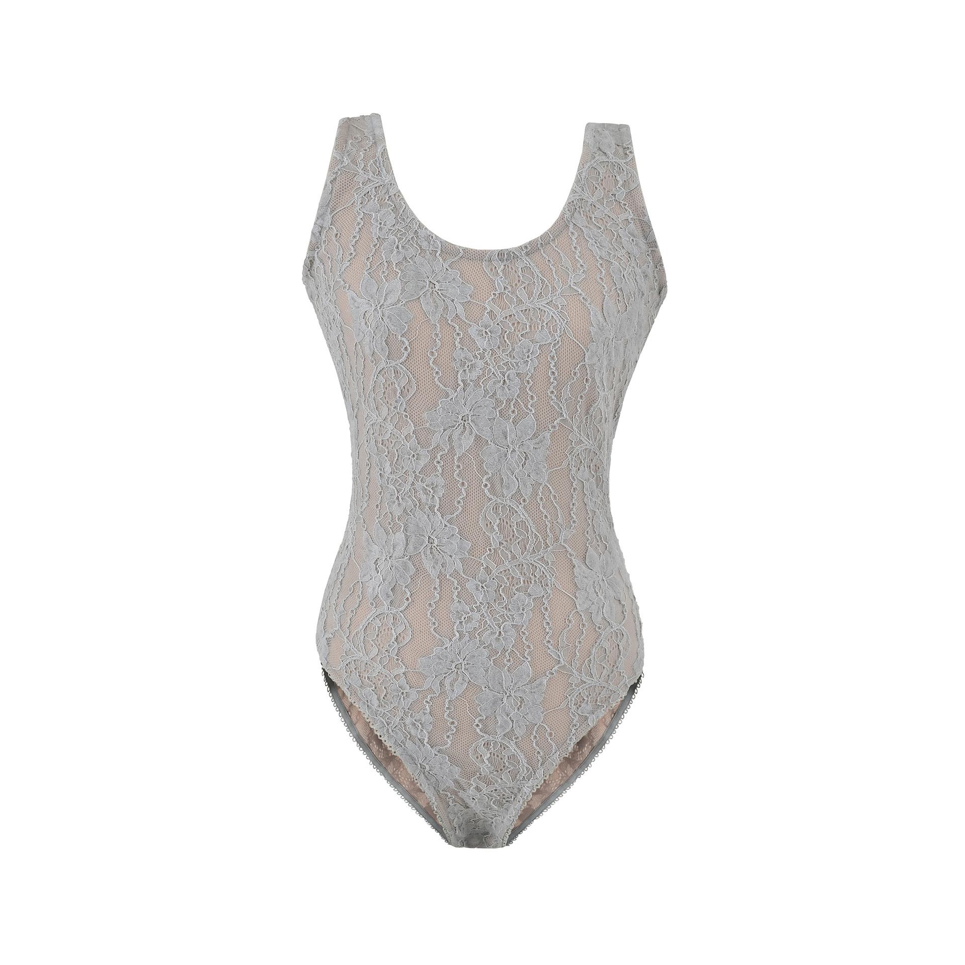 

European & American Retro Lace Double-Layer Deep V-Back Jumpsuit for Women. Small сірий колір