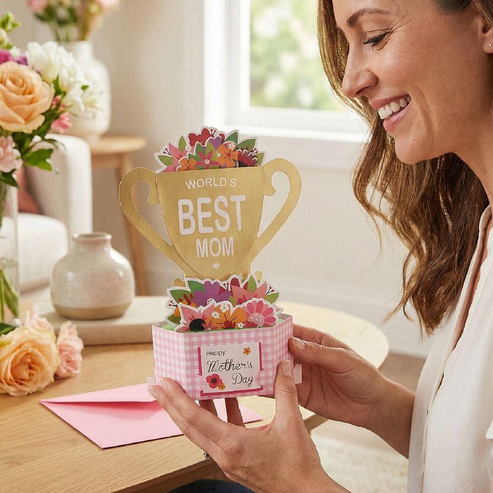 Romantic 3D Award Cup Greeting Cards with Envelope Stereo Love Postcard  Festival Decoration