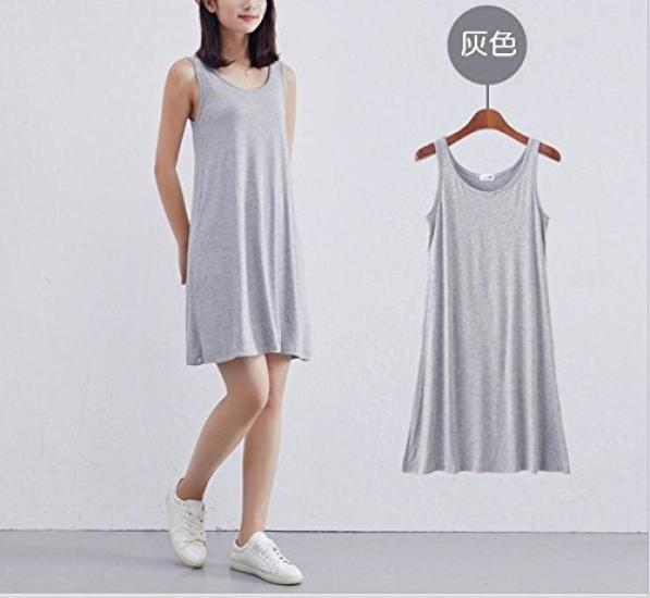Aspersio Sleeveless Feminine Tank Top Available in Mini and Long Perfect for Maternity Girly Dress Solid Decollete Sleeveless Stretch Women's Dress,