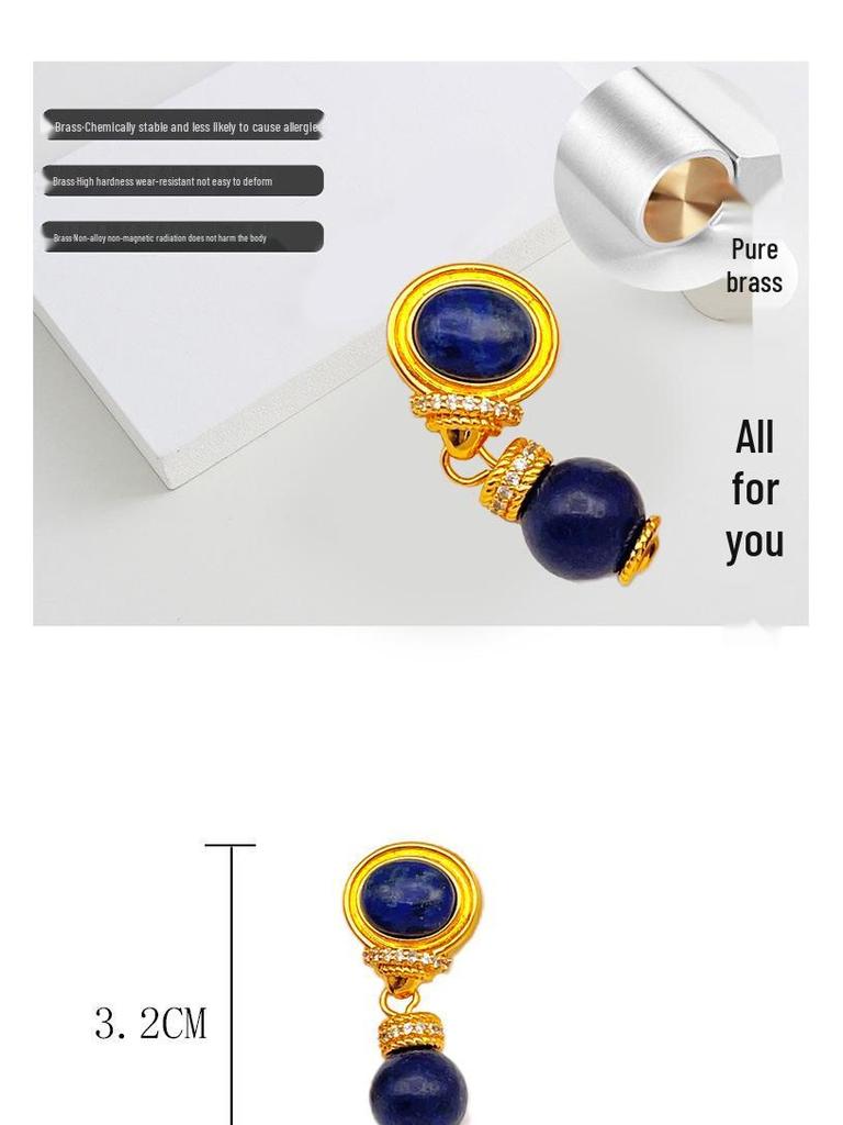 Vintage Retro Lapis Lazuli 925 Silver & 18k Gold-Plated Earrings