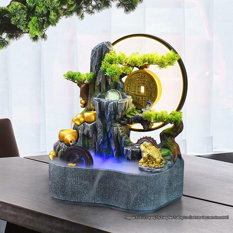 Feng Shui Wheel Fountain for Attracting Wealth: Rockery Water Feature for Office, Living Room, or Entryway - Perfect Housewarming Gift