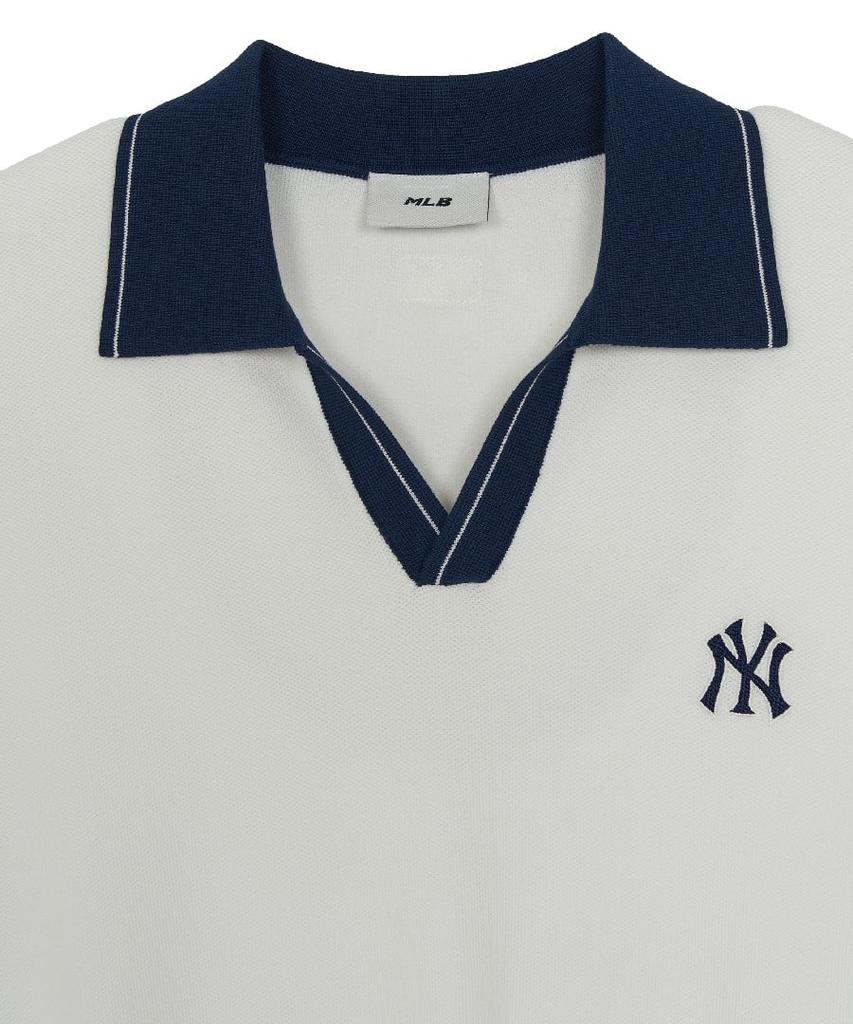 Emelbi Varsity Tuck Knit Open Collar Short Sleeve Knit Ny (Ivory)