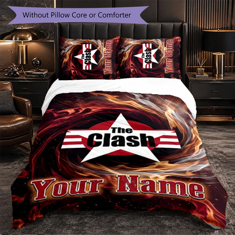 The Clash Customized Name Text Bedding Set, 1 Duvet Cover & 2 Pillowcases Personalized Bedroom Gift