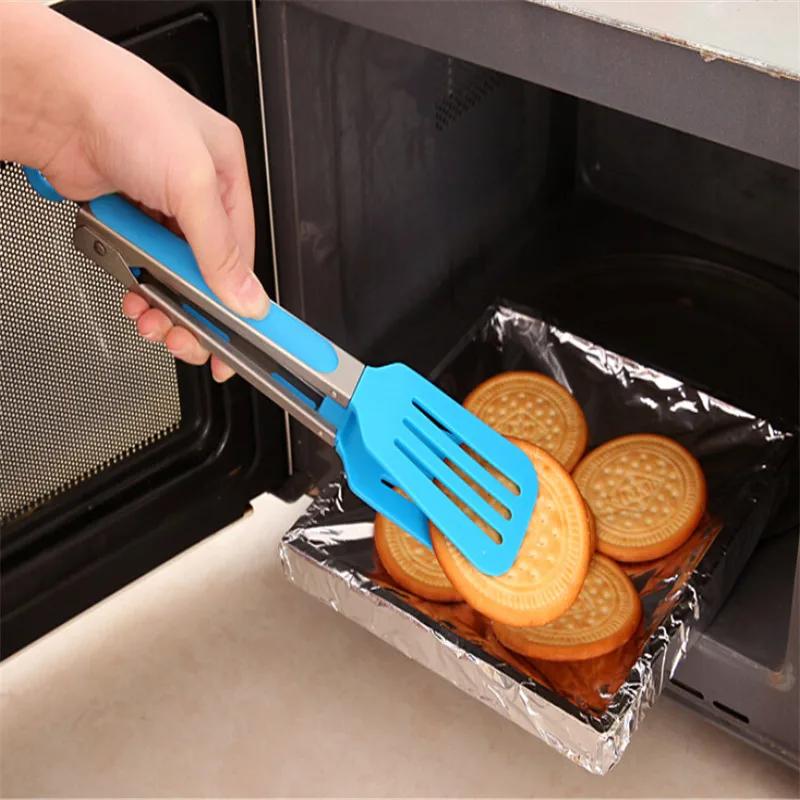 1Pc Stainless Steel Food Tong Dessert Pastry Tweezer BBQ Clip Salad Nylon Shank Cooking Clamp Kitchen Baking Tool