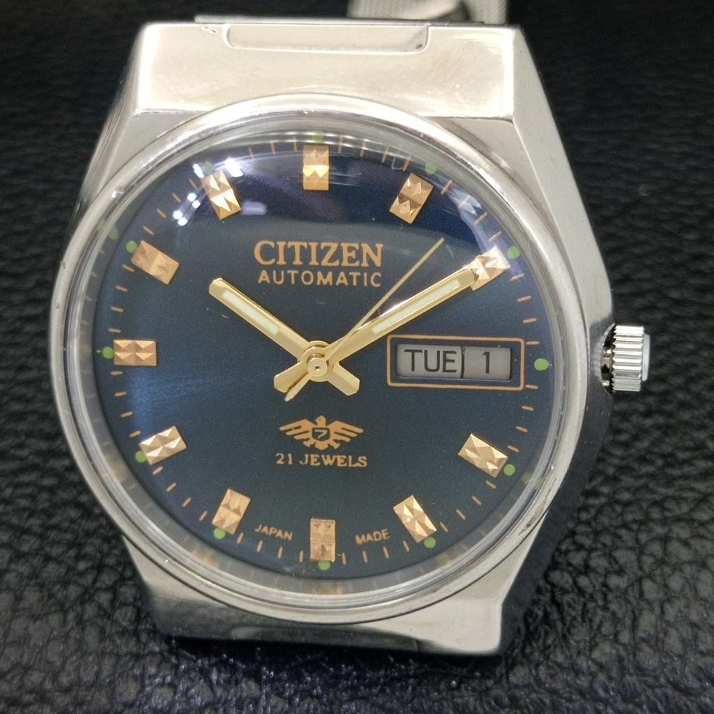 BRUKT VINTAGE CITIZEN AUTOMATISK 8200 JAPAN HERRE BLÅ FARGE SKIVE KLOKKE a434853-2 R123-a434853