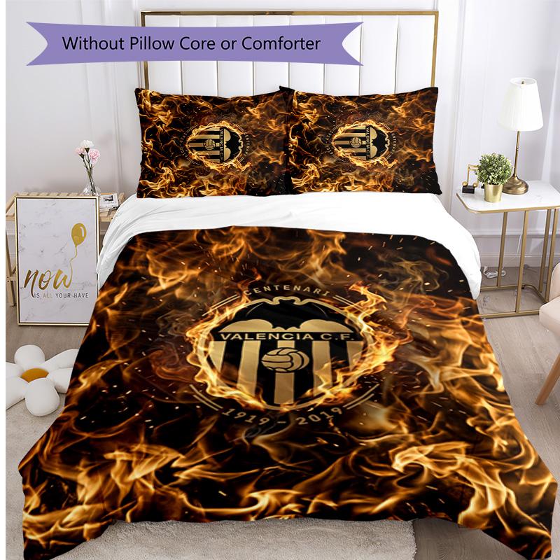 Valencia FC Printed 3PCS Bedding Set Breathable Duvet Cover with Pillowcases Decorative Bed Linen for Bedroom Home