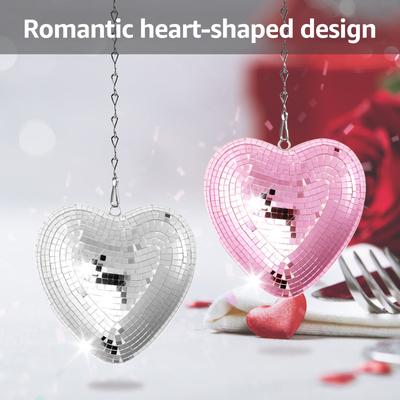 Heart Shape Disco Ball Decoration Easy Install Mirror Disco Ball Hanging Ornament with Hanging Chain for Wedding Valentines Days