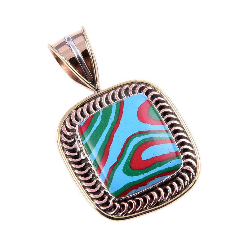 Natural Rainbow Calcica Gemstone 925 Solid Silver Two Tone Pendant 1.50" n9a13
