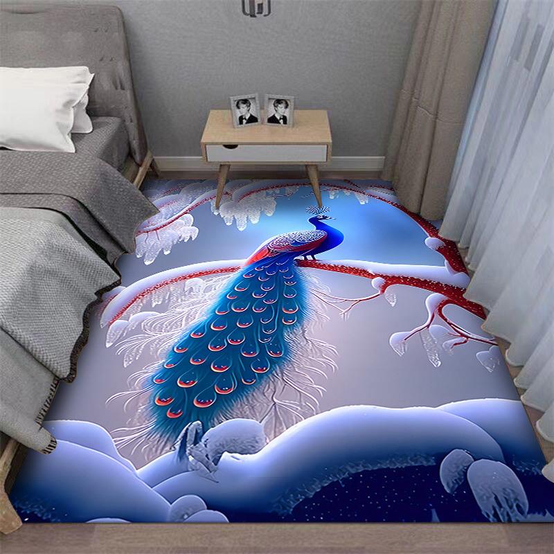 Thickened 3D Peacock Bedroom Bedside Carpet Universal Four Seasons Bed Front Bay Window Mat Kitchen Living Room High-end Carpet