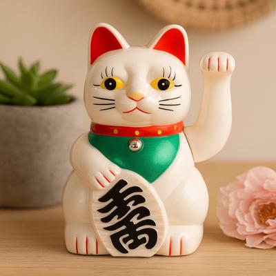 Maneki Neko White Lucky Cat, 15 Cm