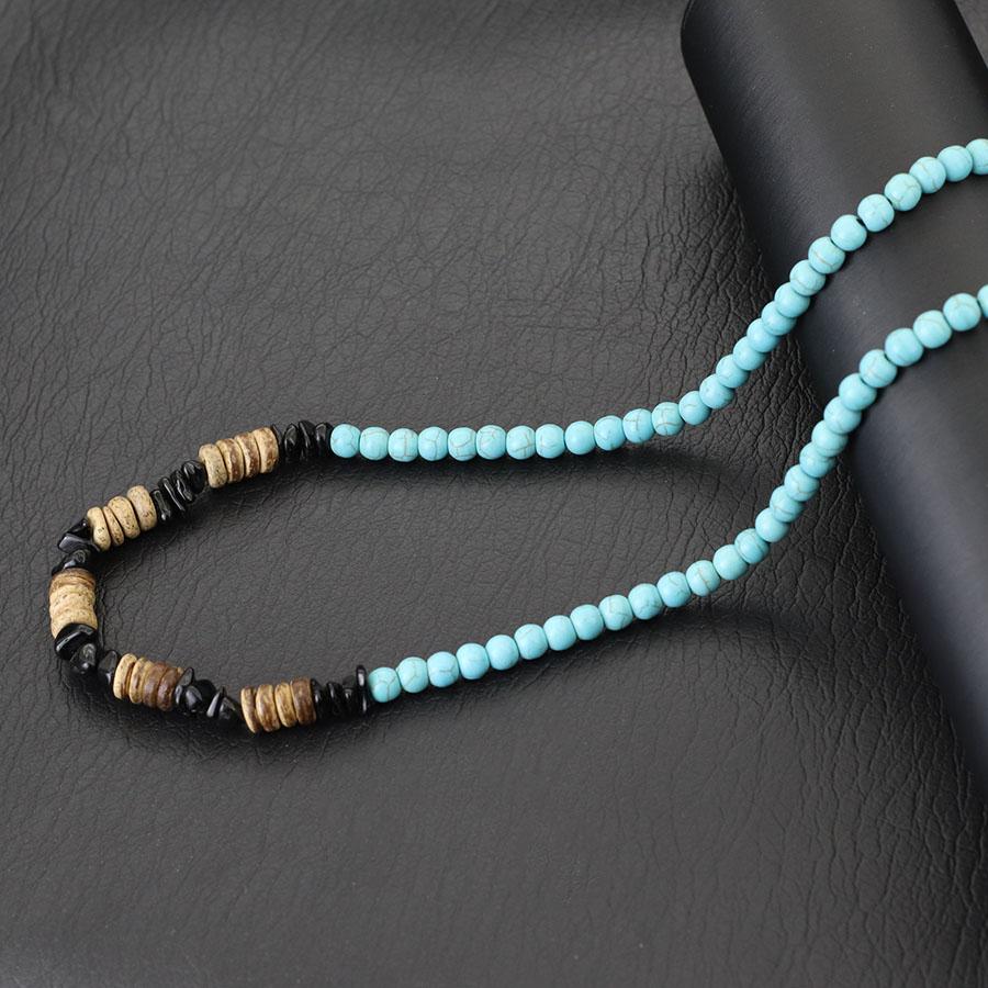 Fashion Men Necklace 20 Inches Natural Tiger Eyes Blue Howlite Stone Collar Hiphop Accessories Coconut Husk Beads Colar Jewelry