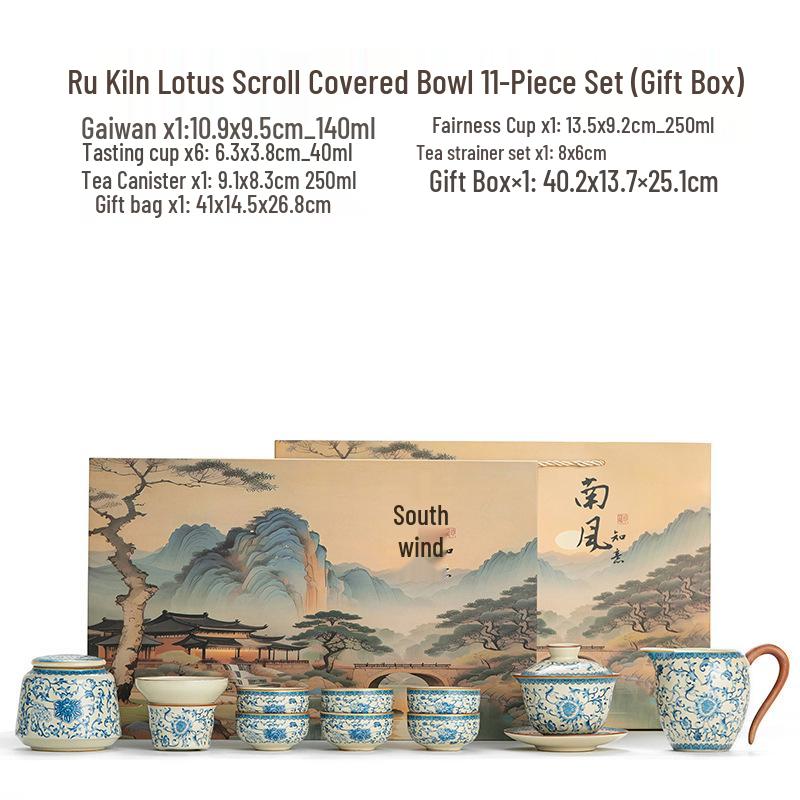 High-End Ru Kiln Ceramic Kung Fu Tea Set - Luxury Gaiwan Teapot, Tray, and Cups for Home.