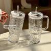 Qiwei Large Capacity Glass Straw Cup with Handle and Lid