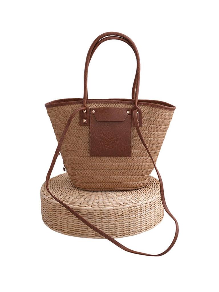 European & American Retro Women's Handmade Woven Straw Shoulder Bag, Casual Vacation Style