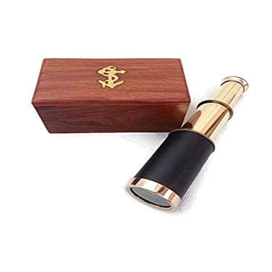 

15.24 cm Brass Telescope with Wooden Box Mini Handheld Spyglass Nautical Marine Telescope for Adults