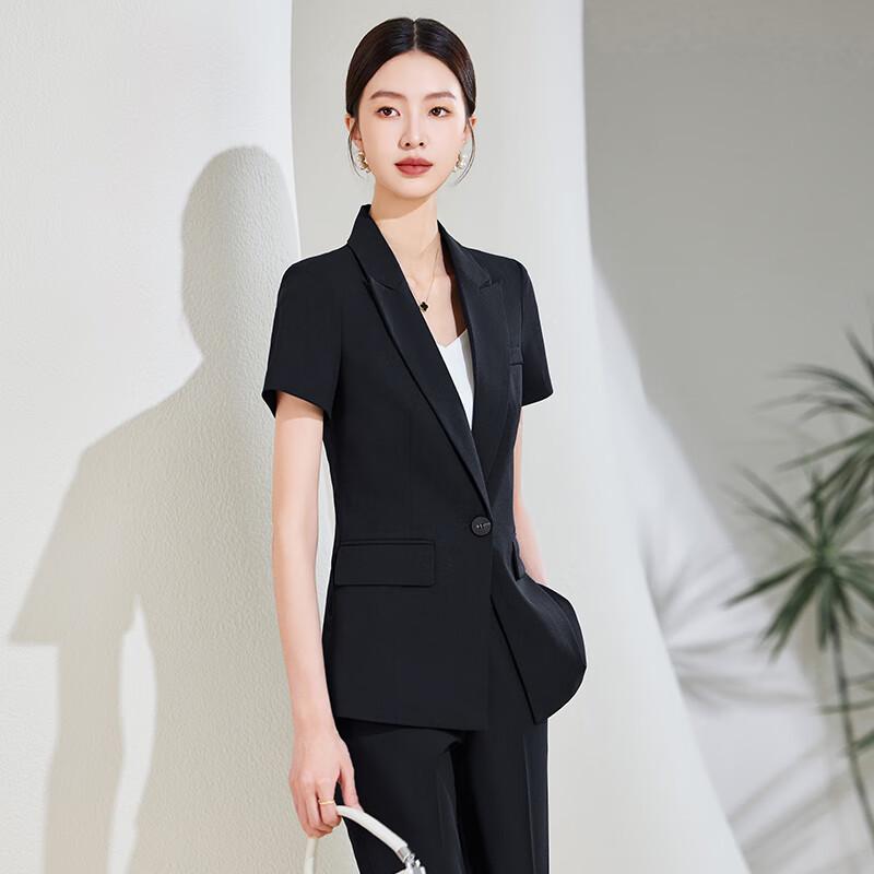 Women's Single-Button Short Sleeve Business Suit Set